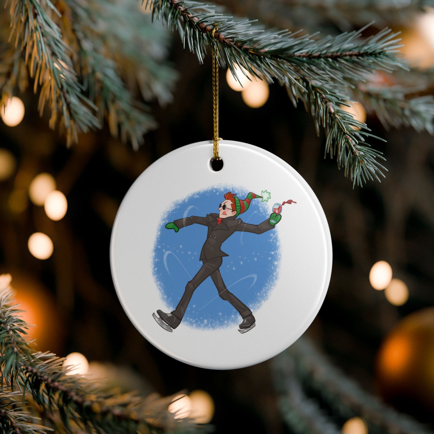 Skating Crowley Ornament (2-sided ceramic)
