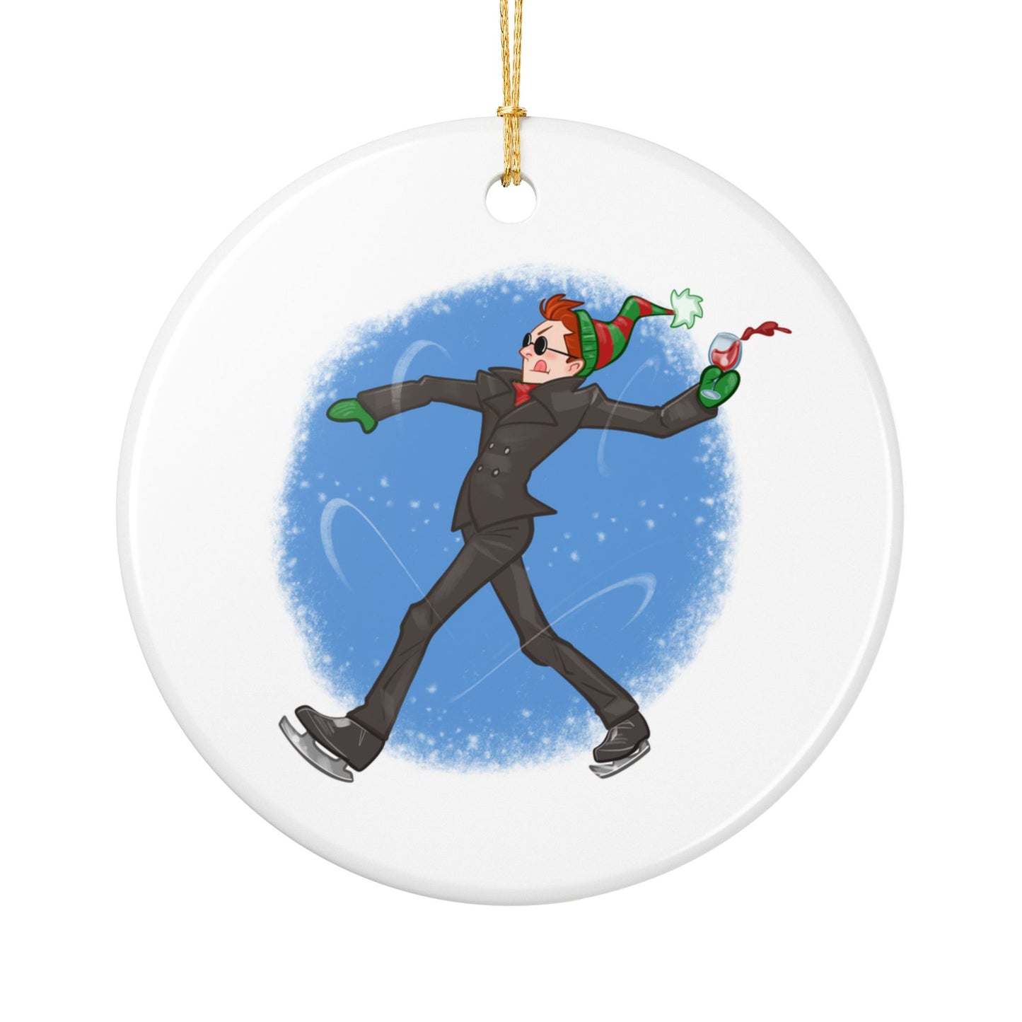 Skating Crowley Ornament (2-sided ceramic)