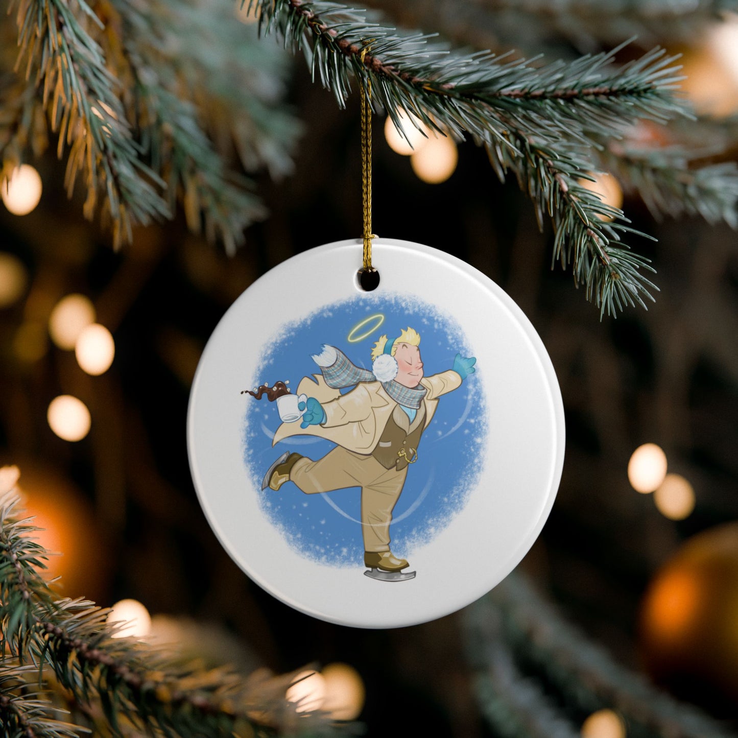 Skating Azi Ornament (2-sided ceramic)